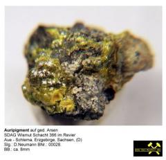 Auripigment - SDAG Wismut Schacht 366, Revier Aue-Schlema, Erzgebirge, Sachsen, (D) - Slg. D.Neumann BNr. 00028..JPG